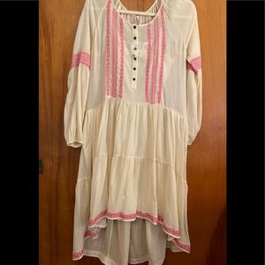 Free People Cream & Pink Embroidered Gauze Dress XS NWOT